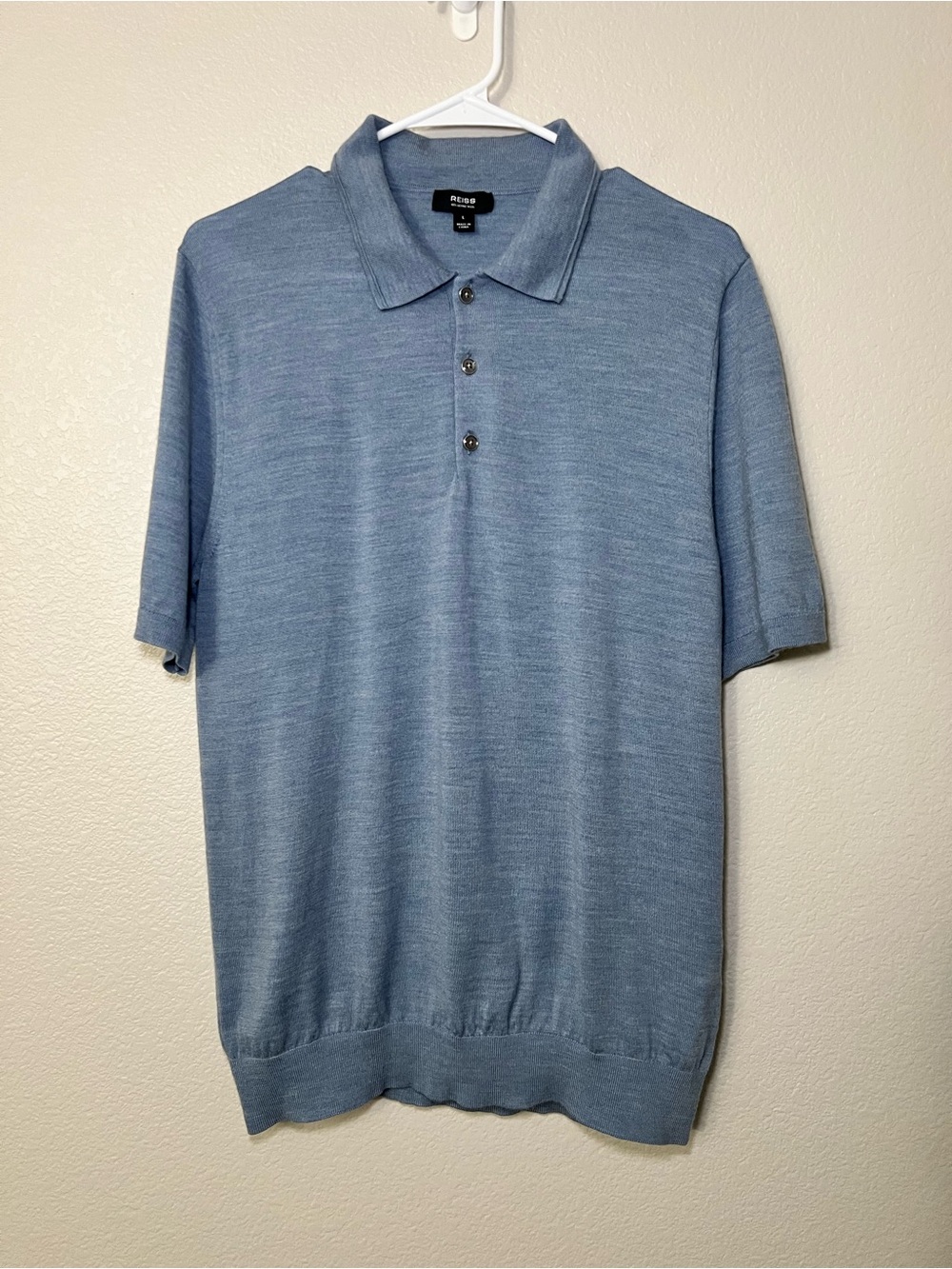 Reiss Men’s 100% Merino Wool Knit Polo Shirt Light Blue Size L